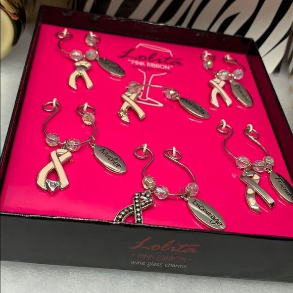 LOLITA Wine Glass Charms Pink Ribbon Edition NIB - Picture 2 of 6